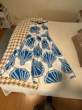 White Sundress with Bold Blue Seashell Print